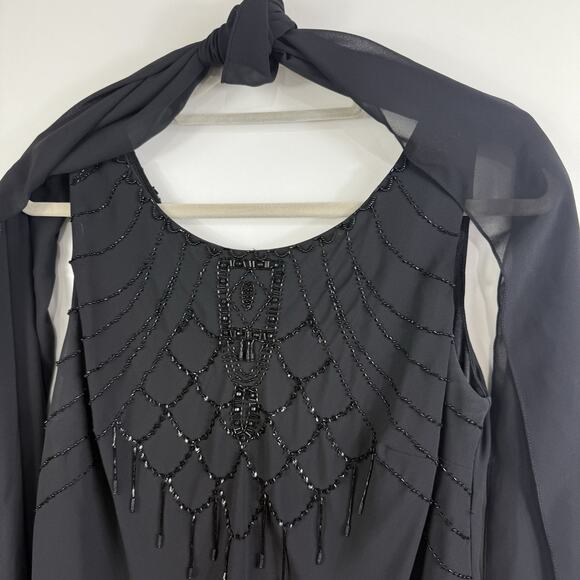 Whimsygoth Black KM Collection Maxi Dress & Scarf 10 Sequin Beaded Ruffle - Picture 7 of 16
